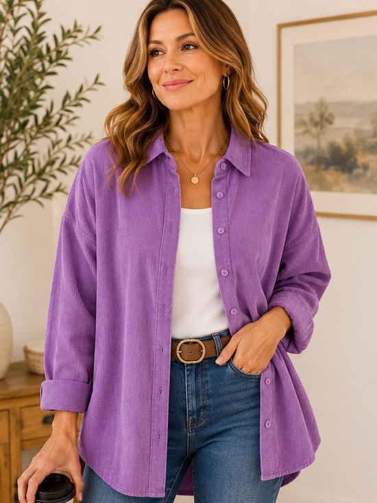 Zara Tops - Zara Purple Lilac Casual Corduroy Button Front Oversized Shirt Jacket Shacket XS